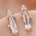 diamond earings for women 2021,14K gold plated copper setting pink blue zircon water-drop drop earring stud